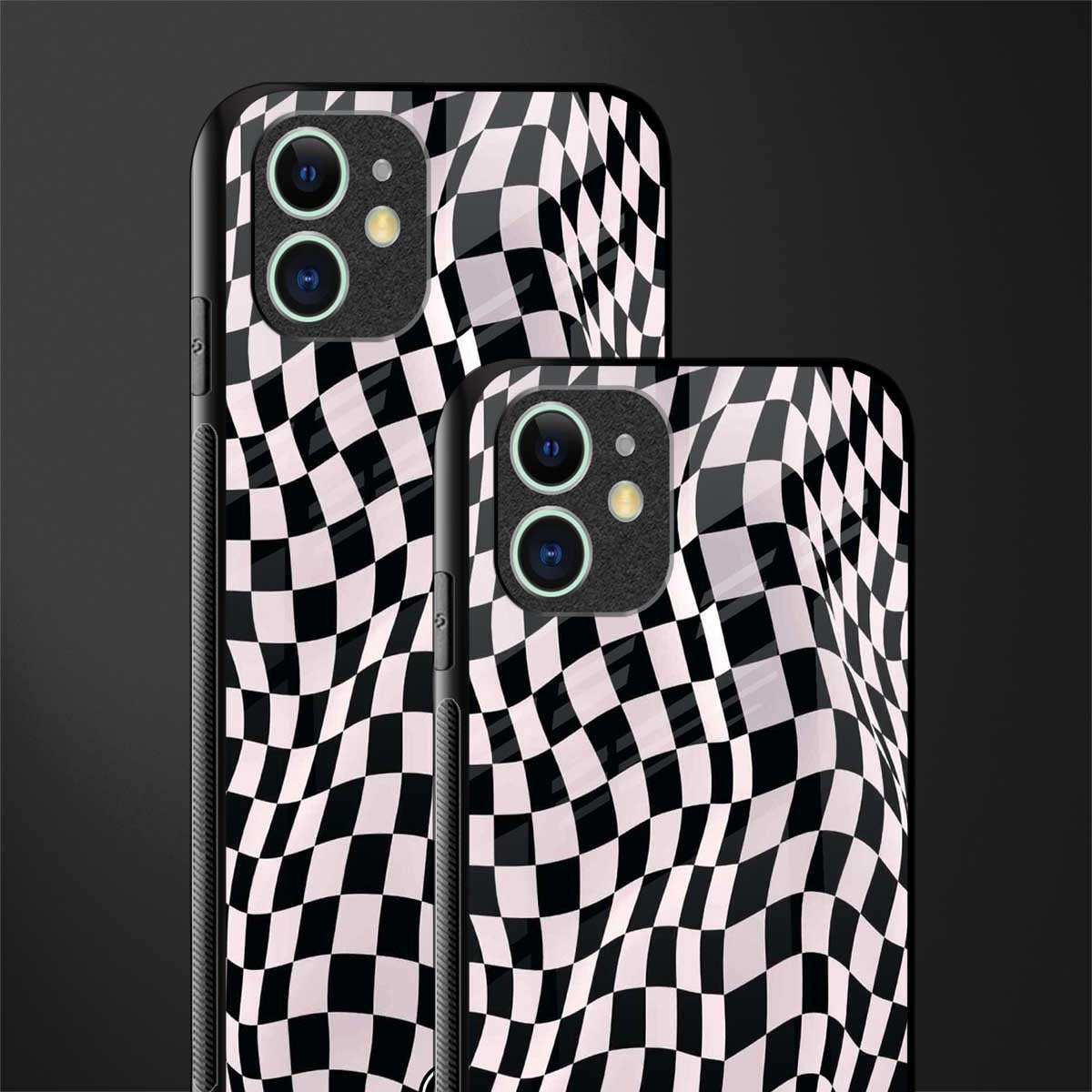 trippy b&w check pattern glass case for iphone 12 mini image-2
