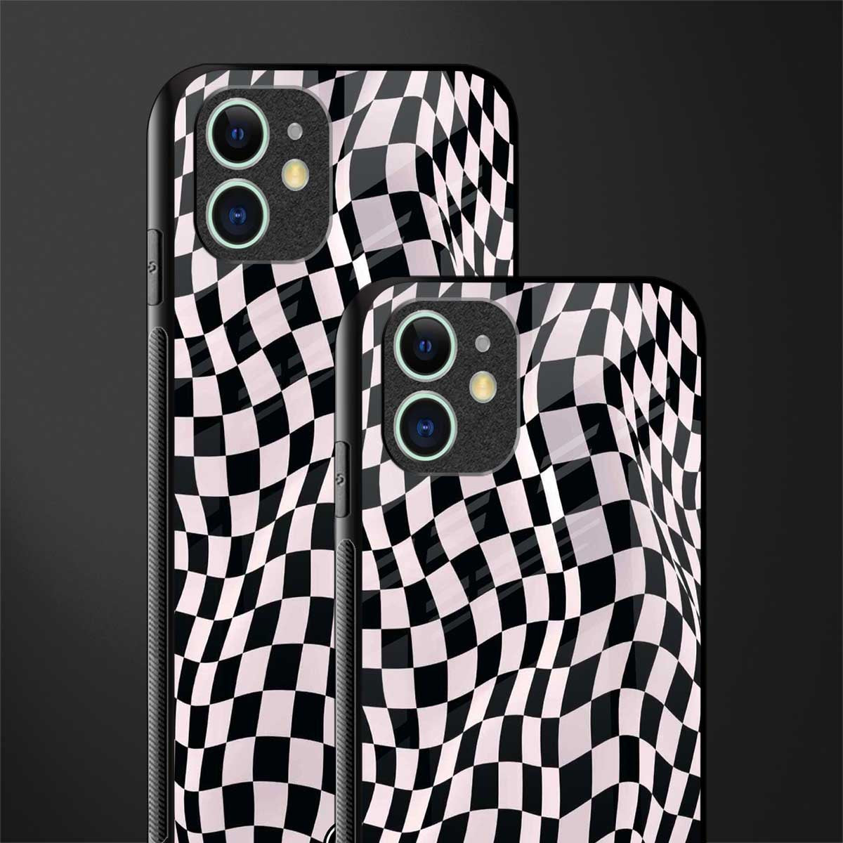 trippy b&w check pattern glass case for iphone 12 image-2