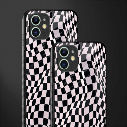 trippy b&w check pattern glass case for iphone 12 image-2
