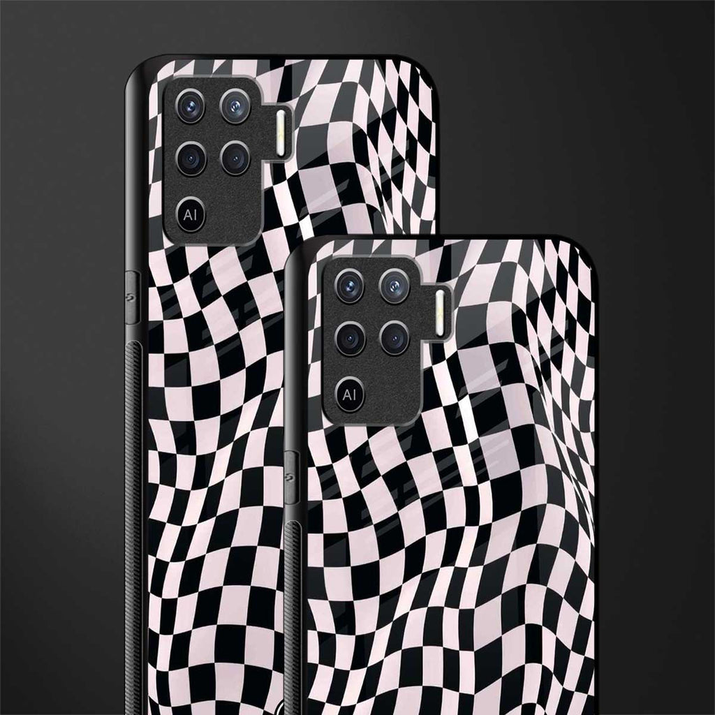 trippy b&w check pattern glass case for oppo f19 pro image-2
