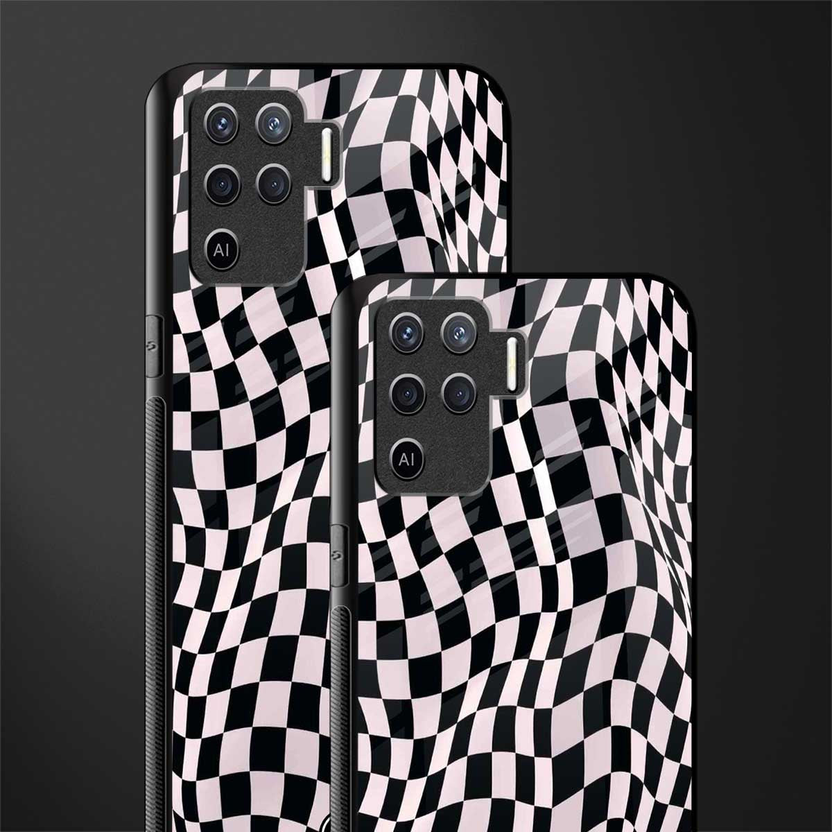 trippy b&w check pattern glass case for oppo f19 pro image-2