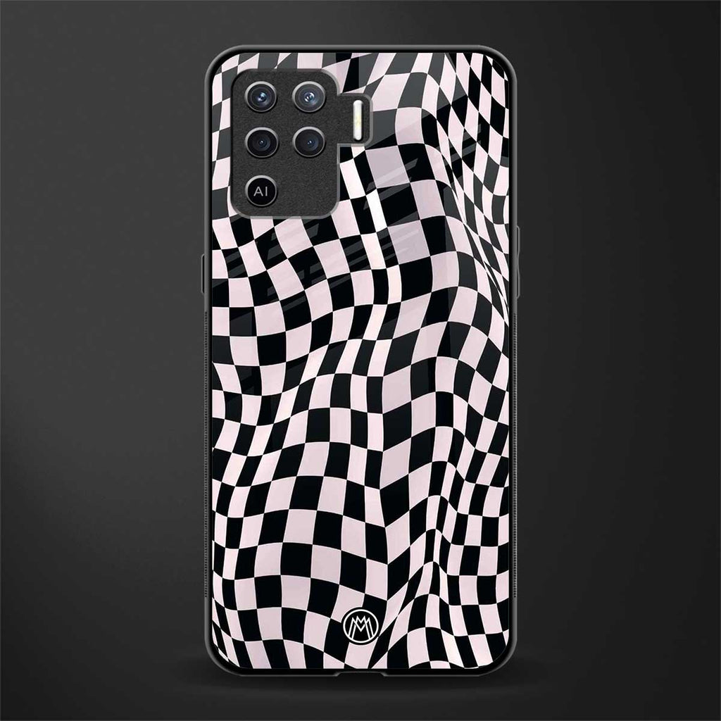 trippy b&w check pattern glass case for oppo f19 pro image