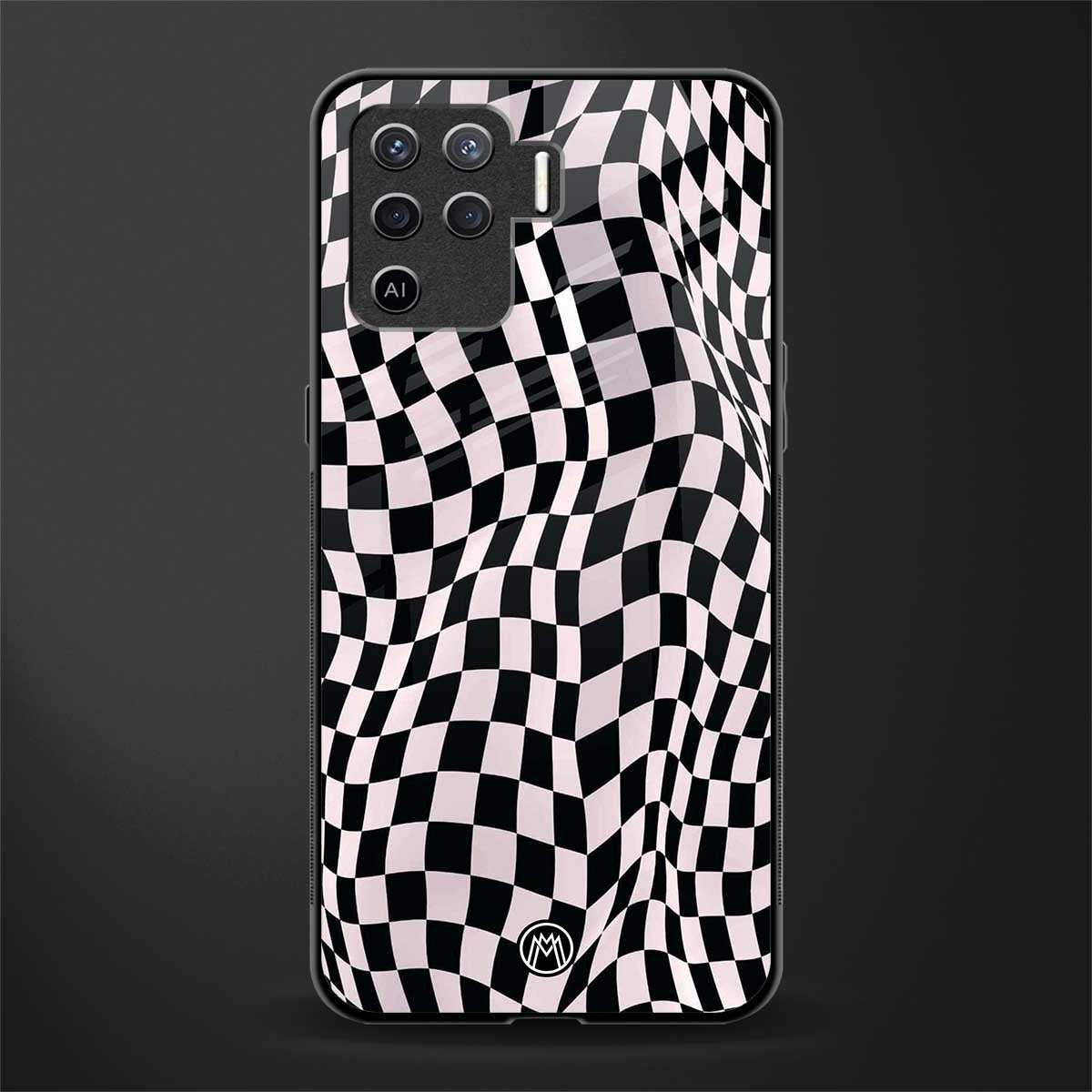 trippy b&w check pattern glass case for oppo f19 pro image