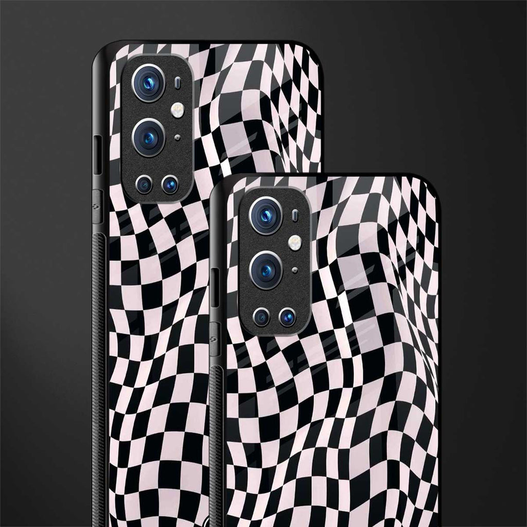 trippy b&w check pattern glass case for oneplus 9 pro image-2