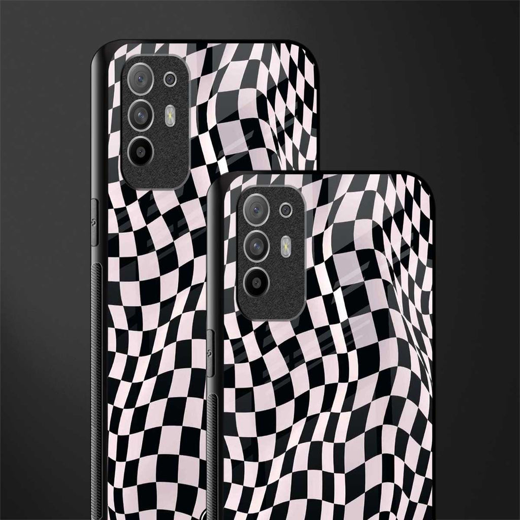 trippy b&w check pattern glass case for oppo f19 pro plus image-2