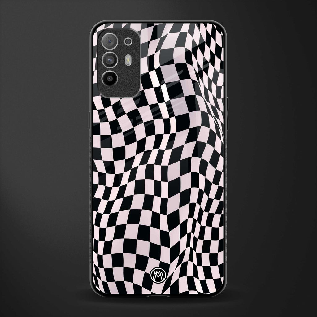 trippy b&w check pattern glass case for oppo f19 pro plus image