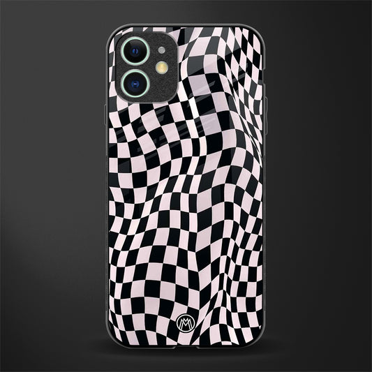 trippy b&w check pattern glass case for iphone 12 image
