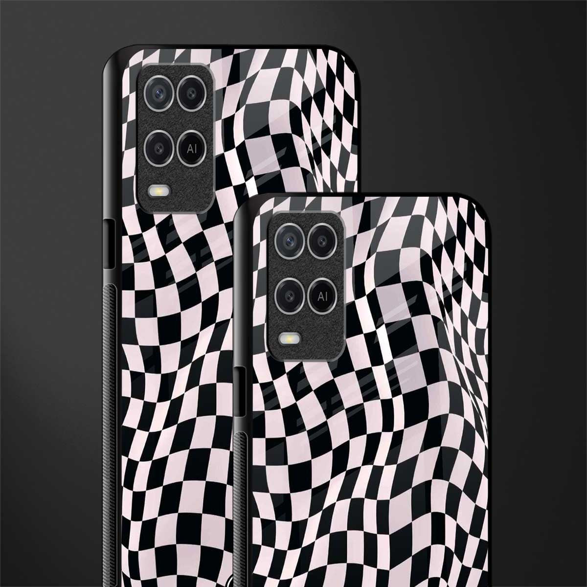 trippy b&w check pattern glass case for oppo a54 image-2