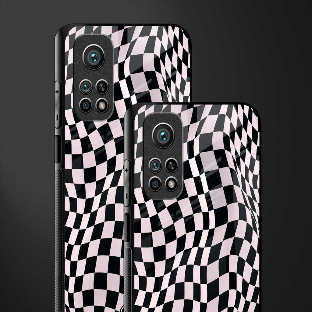 trippy b&w check pattern glass case for mi 10t 5g image-2