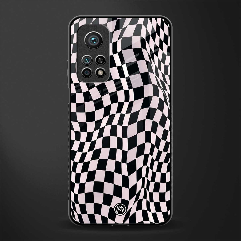 trippy b&w check pattern glass case for mi 10t 5g image