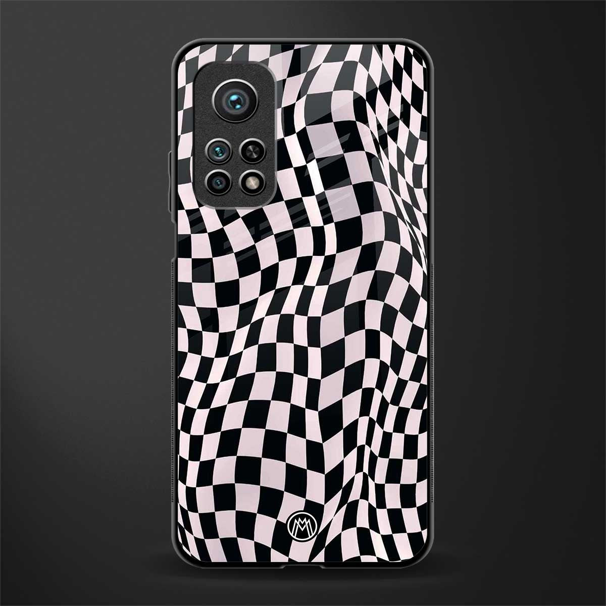 trippy b&w check pattern glass case for mi 10t 5g image