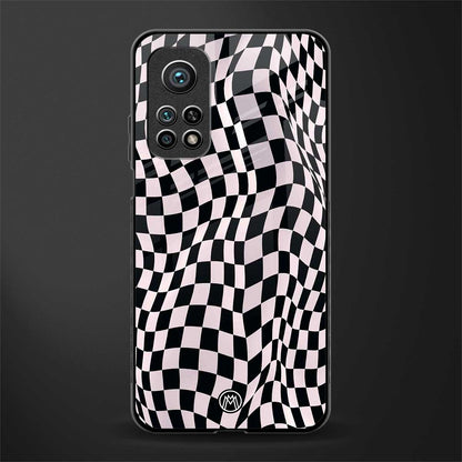 trippy b&w check pattern glass case for mi 10t 5g image