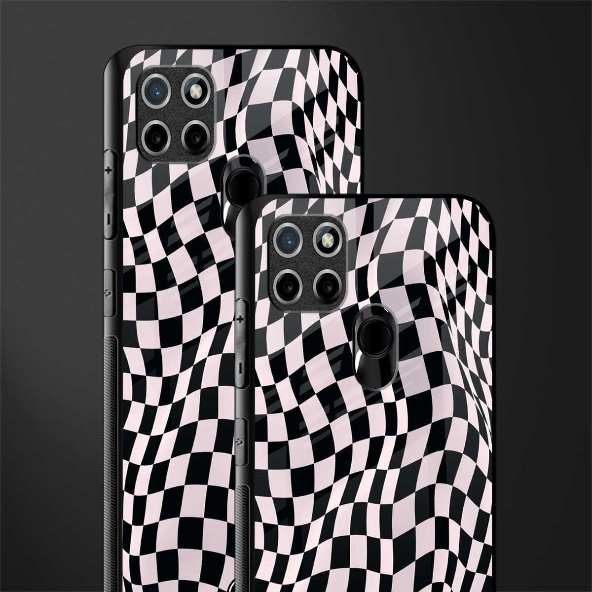 trippy b&w check pattern glass case for realme c21 image-2