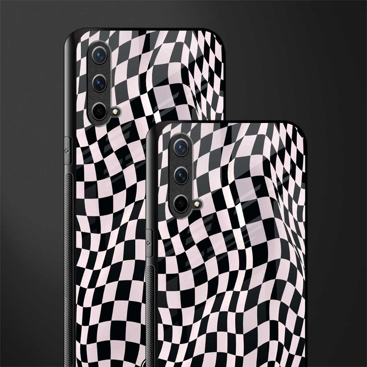 trippy b&w check pattern glass case for oneplus nord ce 5g image-2