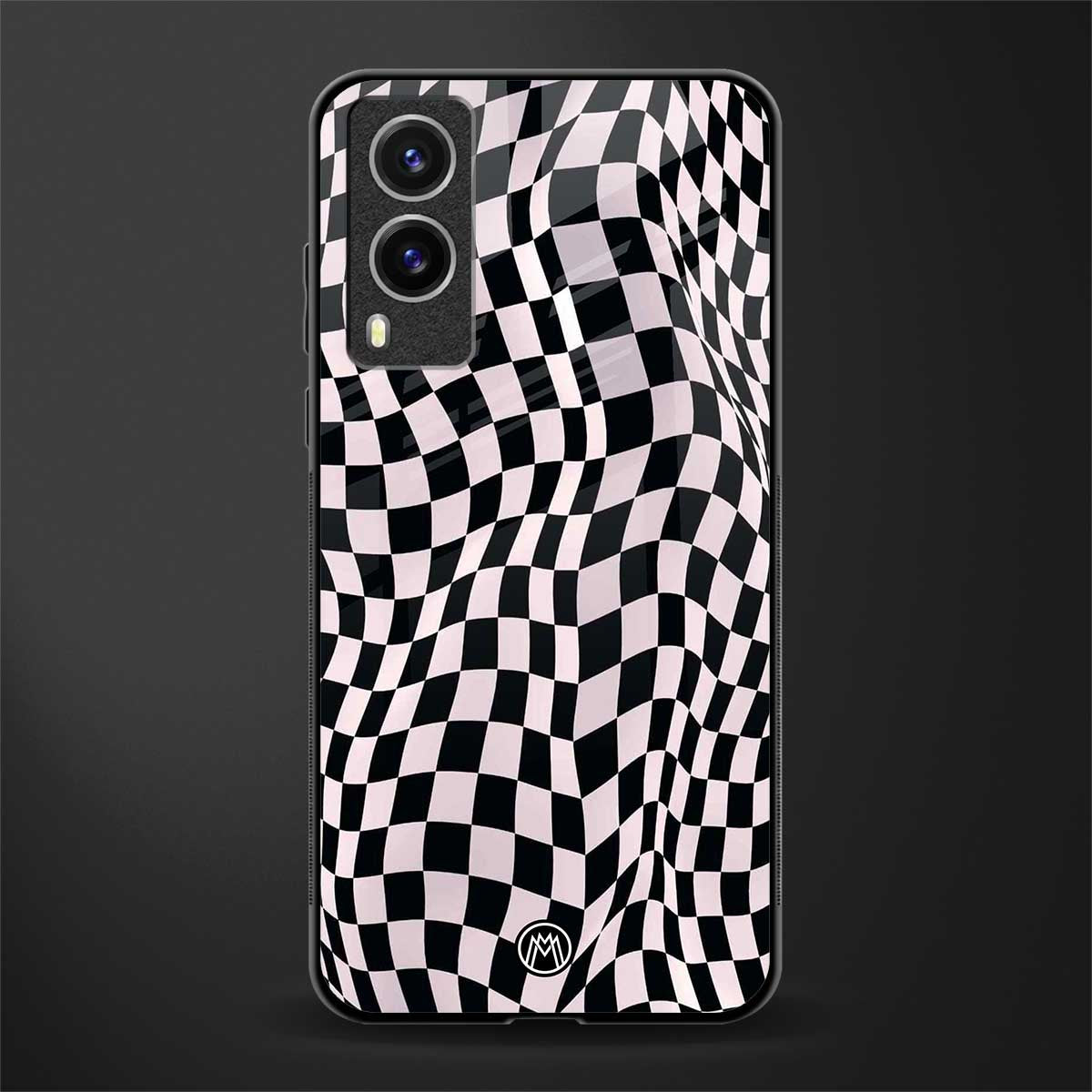 trippy b&w check pattern glass case for vivo v21e 5g image