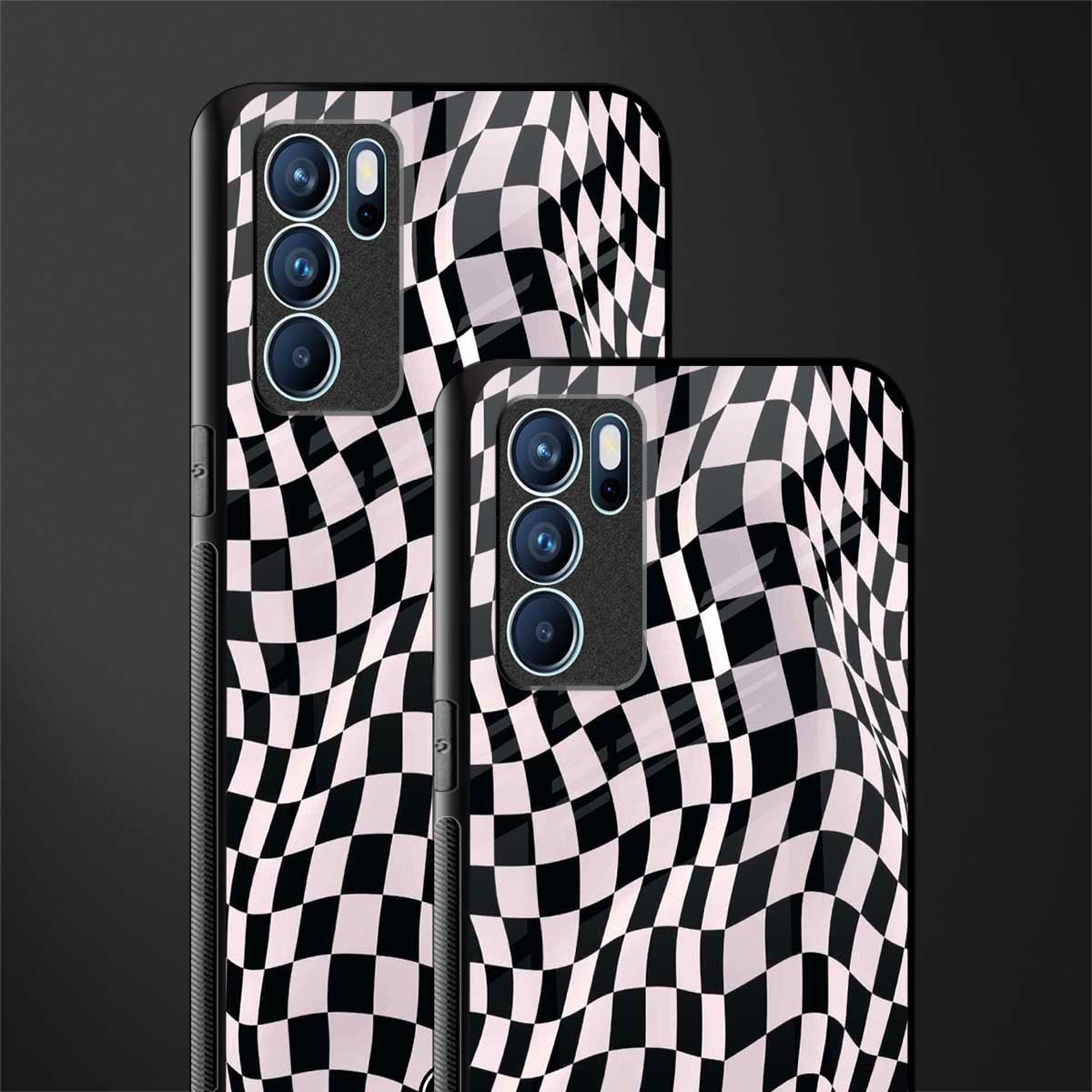 trippy b&w check pattern glass case for oppo reno6 5g image-2