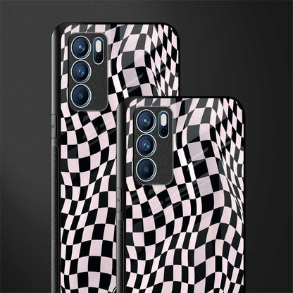 trippy b&w check pattern glass case for oppo reno6 5g image-2