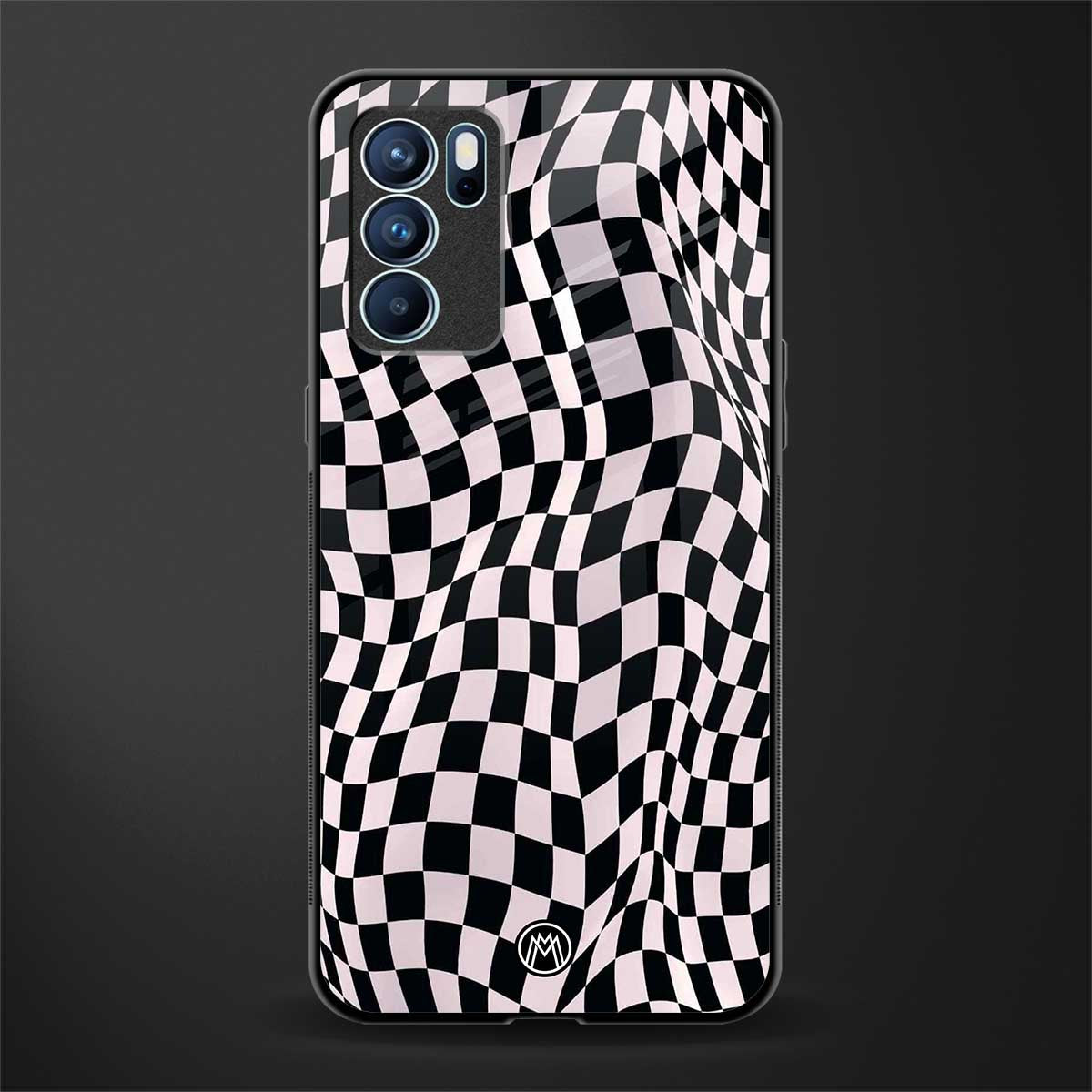trippy b&w check pattern glass case for oppo reno6 5g image