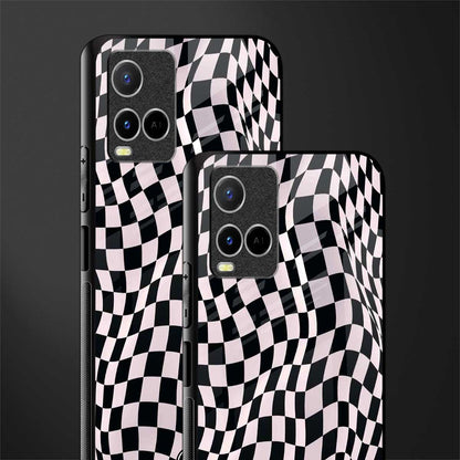 trippy b&w check pattern glass case for vivo y33s vivo y33t image-2