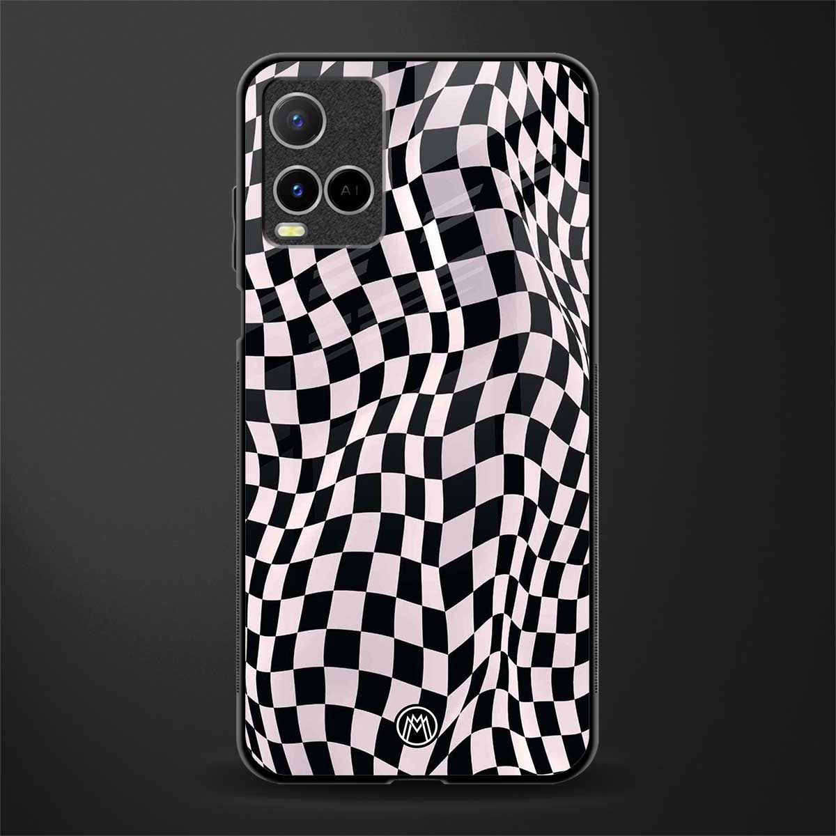 trippy b&w check pattern glass case for vivo y21t image