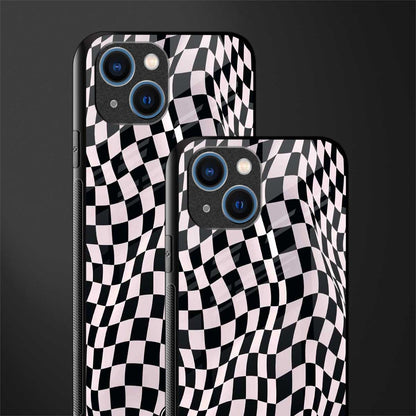 trippy b&w check pattern glass case for iphone 14 image-2