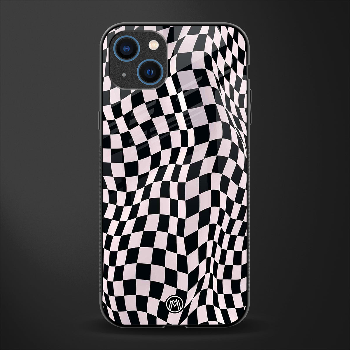 trippy b&w check pattern glass case for iphone 14 image
