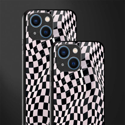 trippy b&w check pattern glass case for iphone 13 mini image-2