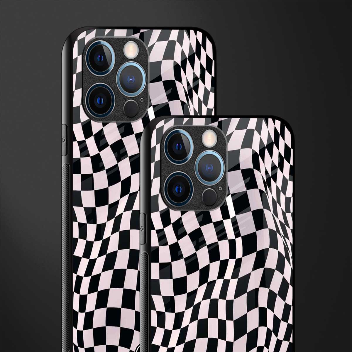 trippy b&w check pattern glass case for iphone 12 pro image-2