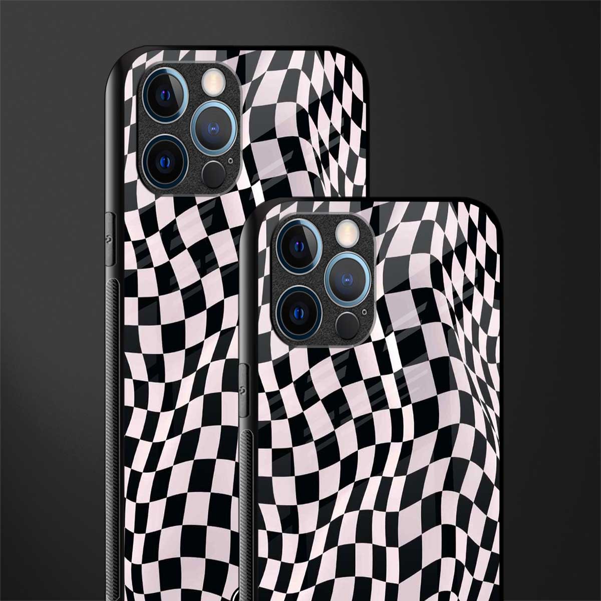 trippy b&w check pattern glass case for iphone 12 pro max image-2