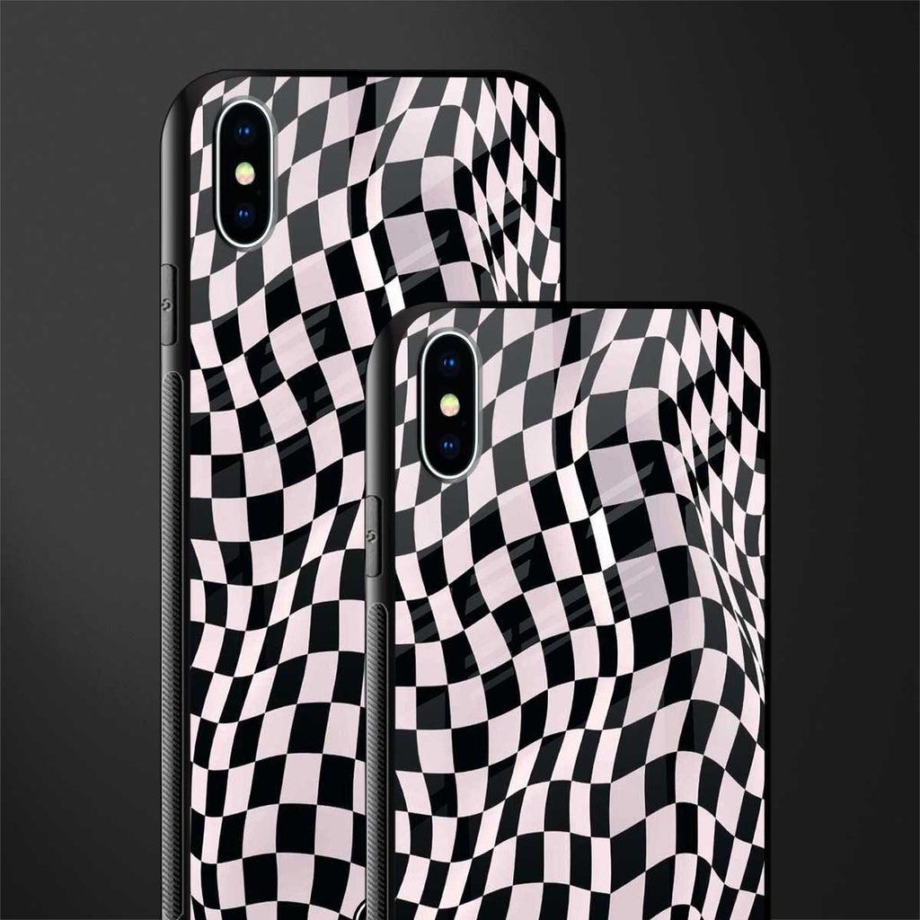 trippy b&w check pattern glass case for iphone xs max image-2