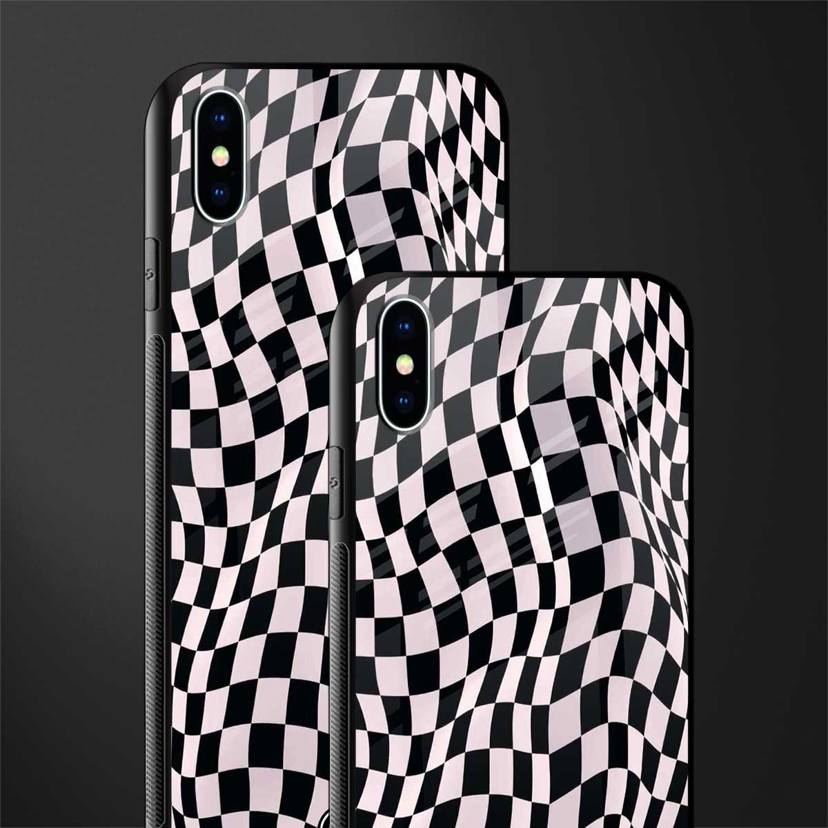 trippy b&w check pattern glass case for iphone xs max image-2