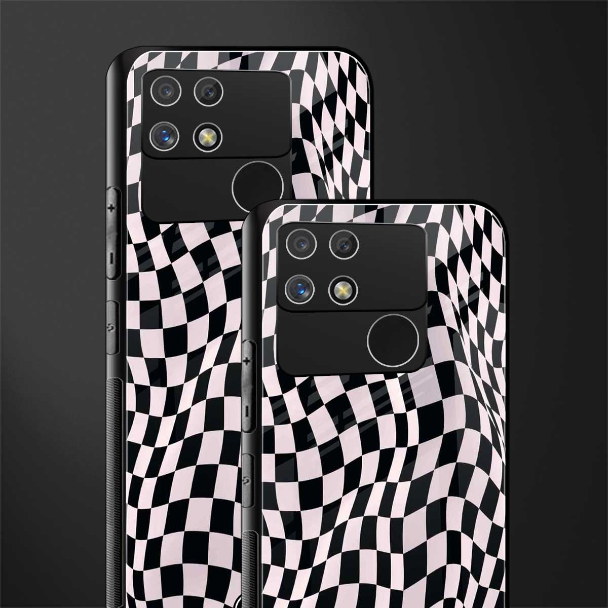 trippy b&w check pattern back phone cover | glass case for realme narzo 50a