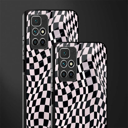 trippy b&w check pattern glass case for redmi 10 prime image-2