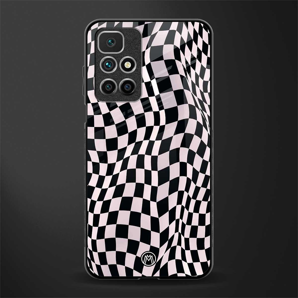 trippy b&w check pattern glass case for redmi 10 prime image