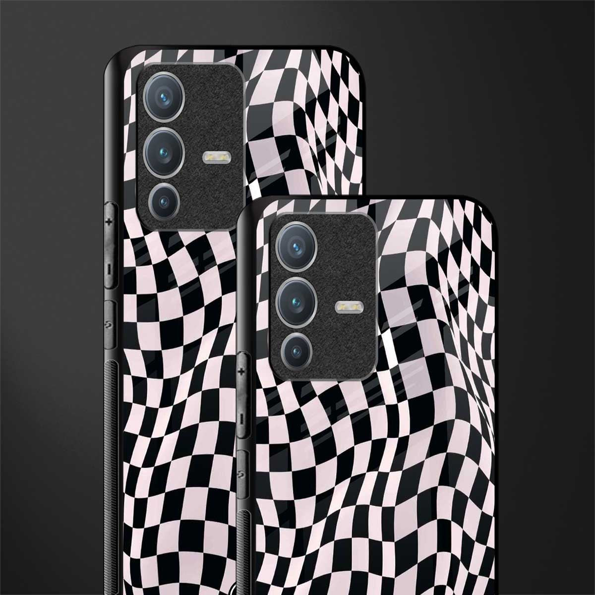 trippy b&w check pattern glass case for vivo v23 pro 5g image-2