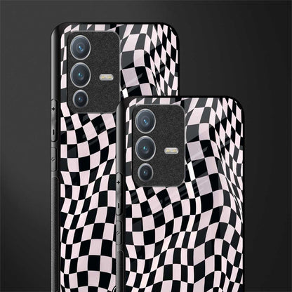 trippy b&w check pattern glass case for vivo v23 pro 5g image-2