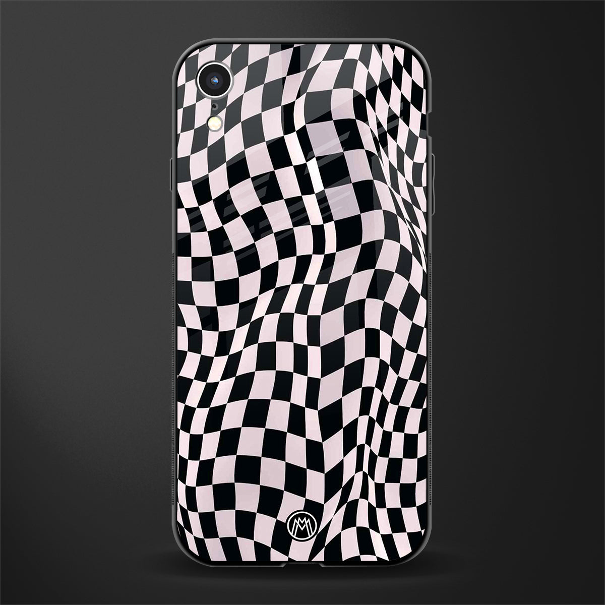 trippy b&w check pattern glass case for iphone xr image