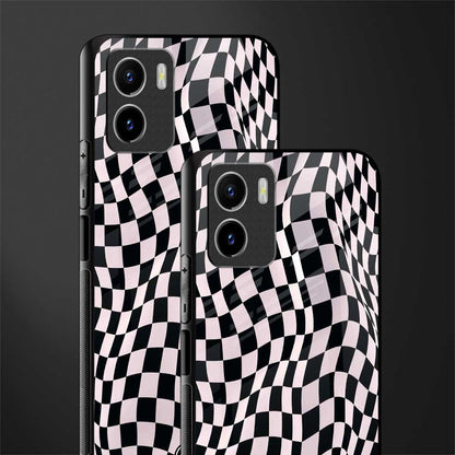 trippy b&w check pattern glass case for vivo y15s image-2