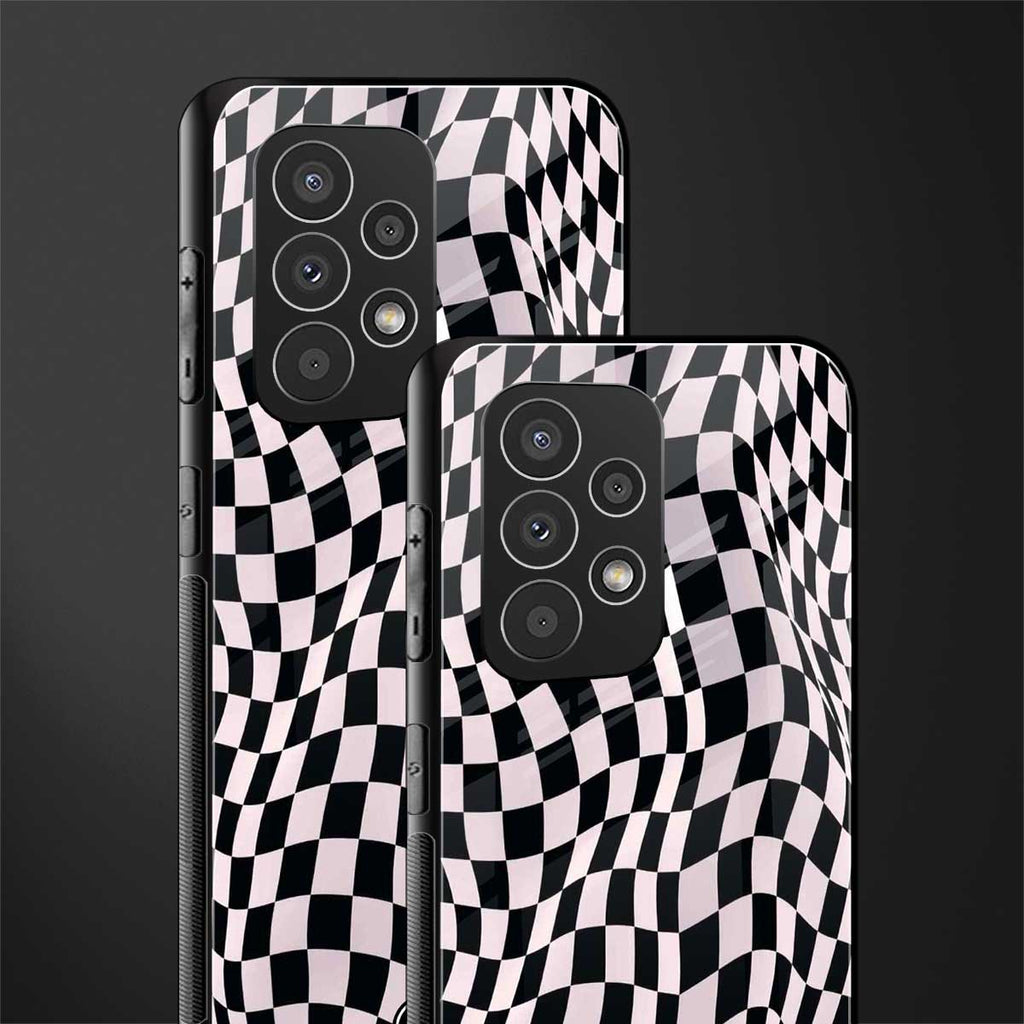 trippy b&w check pattern back phone cover | glass case for samsung galaxy a53 5g