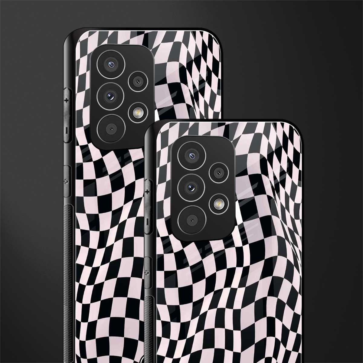 trippy b&w check pattern back phone cover | glass case for samsung galaxy a53 5g