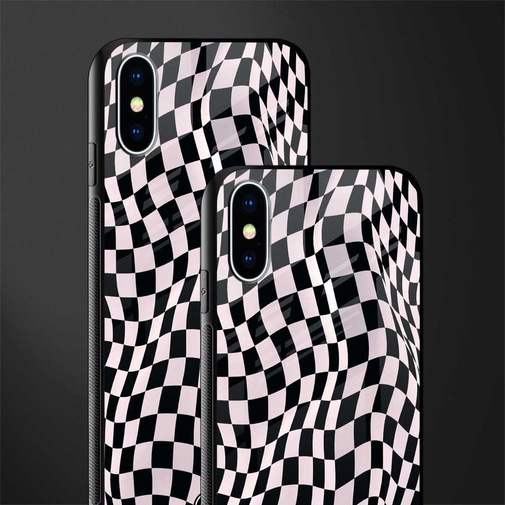 trippy b&w check pattern glass case for iphone xs image-2