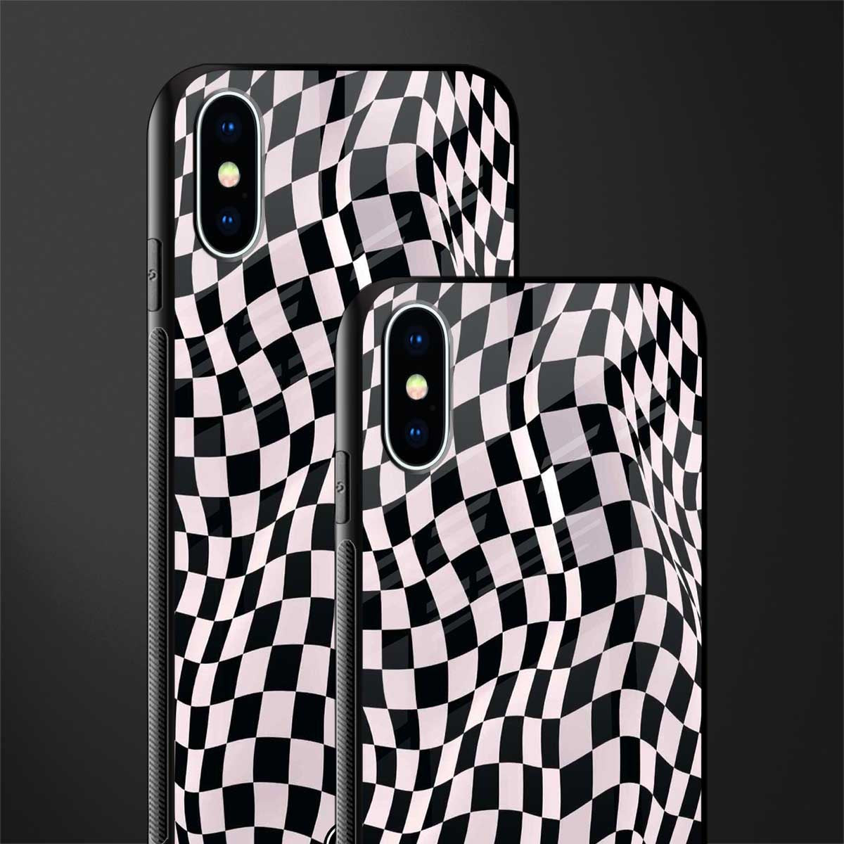 trippy b&w check pattern glass case for iphone xs image-2