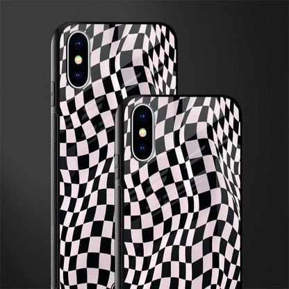 trippy b&w check pattern glass case for iphone xs image-2