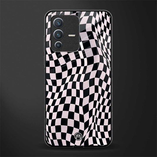 trippy b&w check pattern glass case for vivo v23 5g image