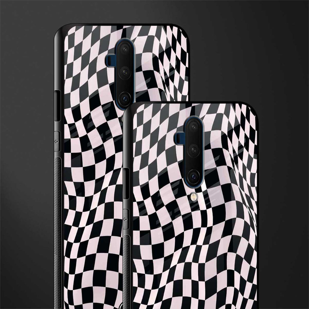 trippy b&w check pattern glass case for oneplus 7t pro image-2