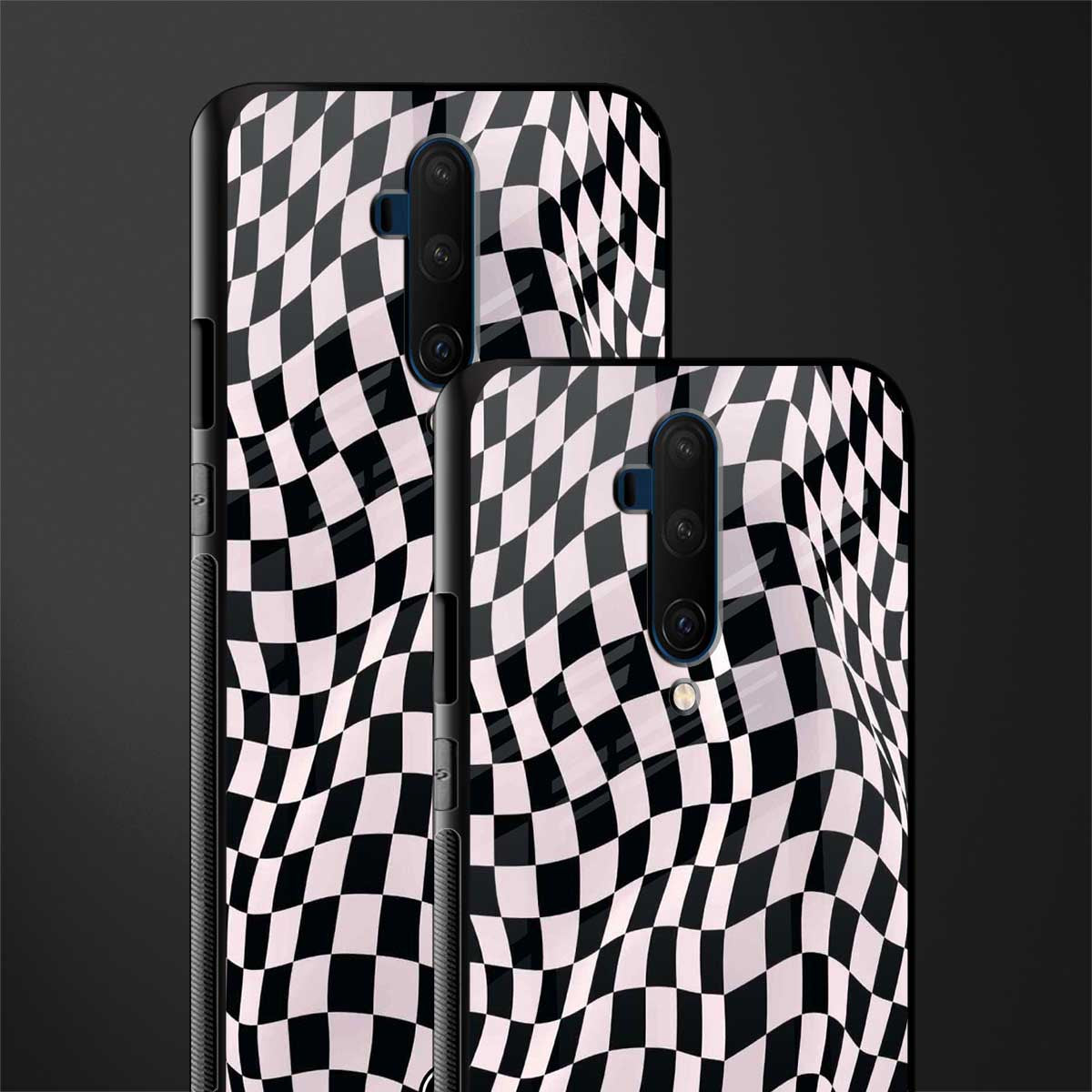 trippy b&w check pattern glass case for oneplus 7t pro image-2