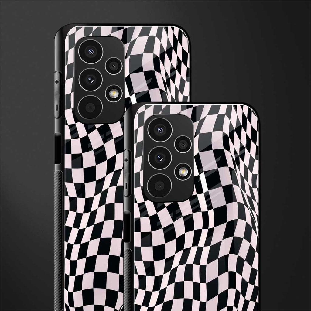 trippy b&w check pattern back phone cover | glass case for samsung galaxy a13 4g