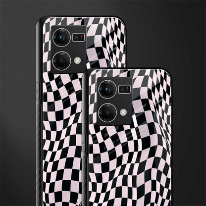 trippy b&w check pattern back phone cover | glass case for oppo f21 pro 4g