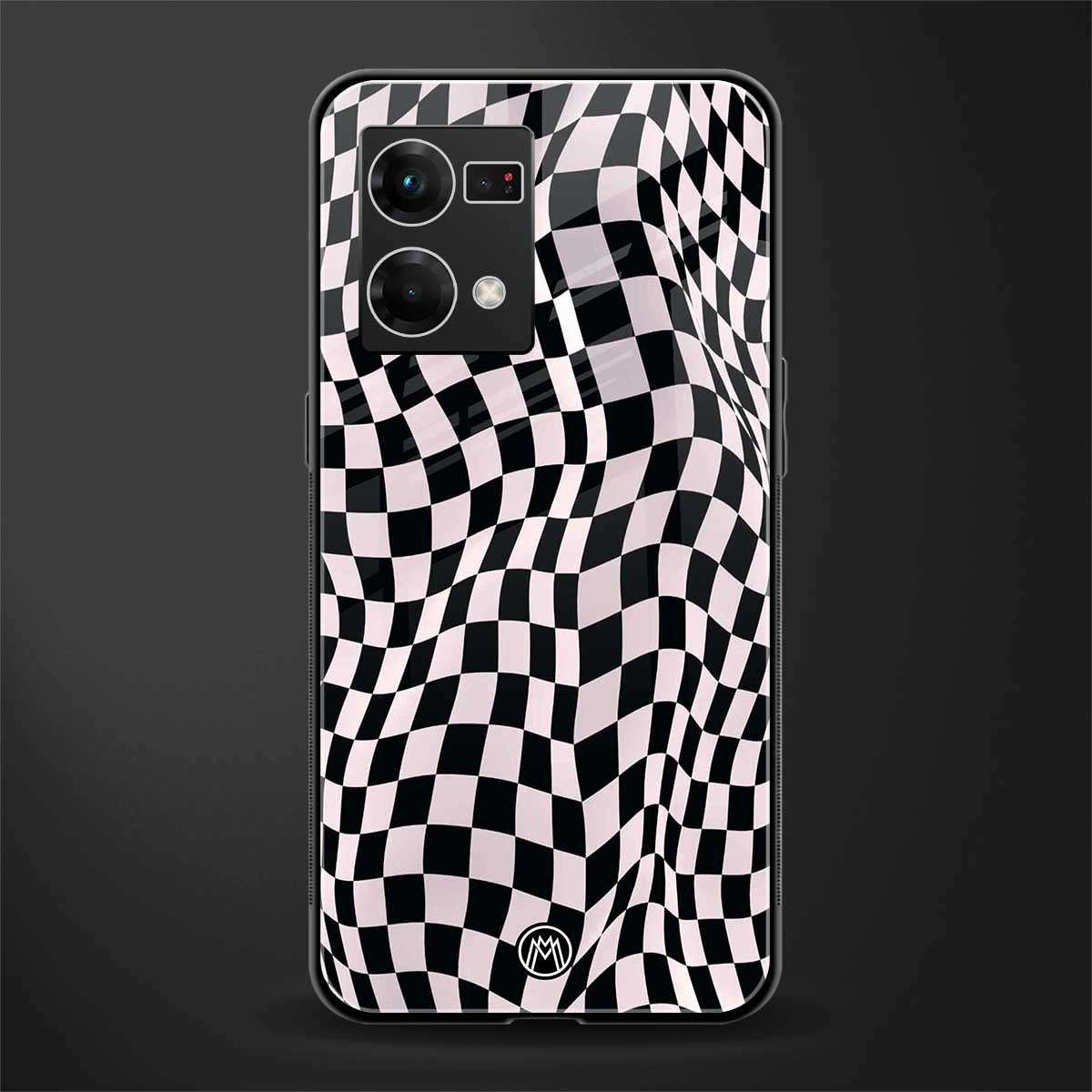 trippy b&w check pattern back phone cover | glass case for oppo f21 pro 4g