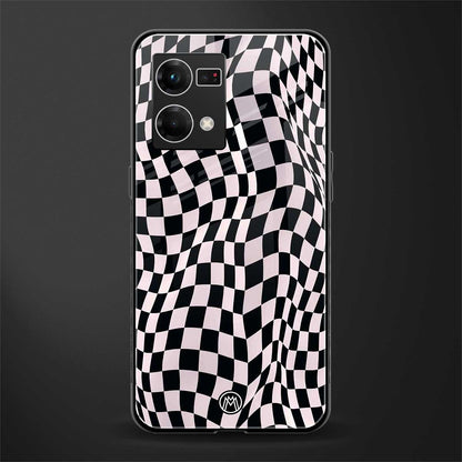 trippy b&w check pattern back phone cover | glass case for oppo f21 pro 4g